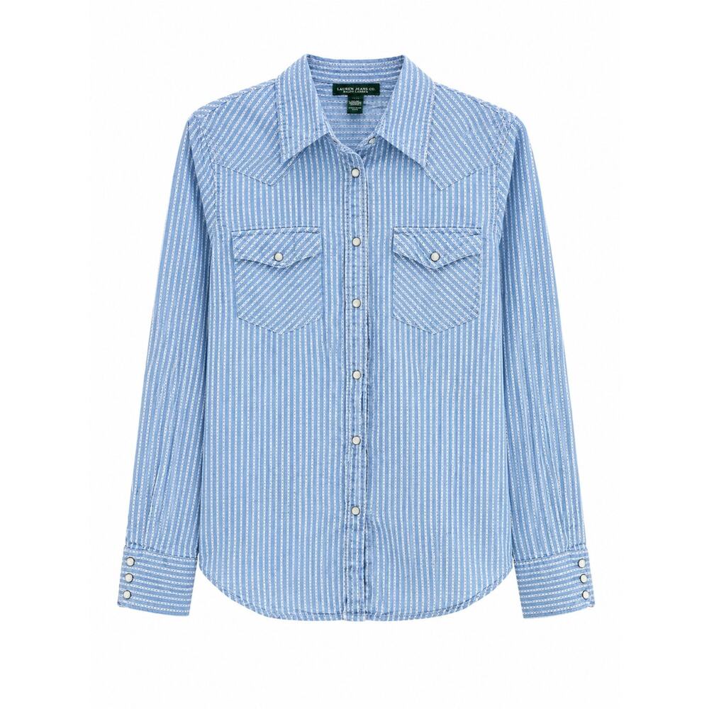 Ralph Lauren Light Blue Striped Western Pearl-Snap Shirt